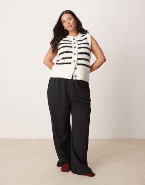 New Look Curve wide leg joggers in black - view 1