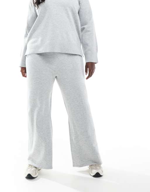 New Look Curve wide leg knitted pants in light grey (part of a set)