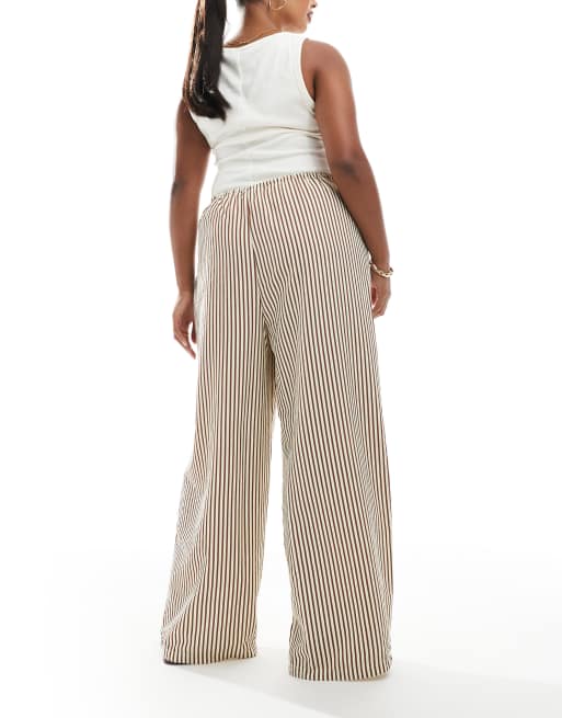 New Look Curve wide leg pants in brown stripe, 2 of 5