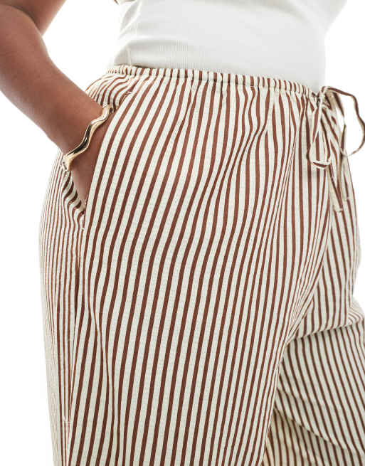 New Look Curve wide leg pants in brown stripe, 5 of 5