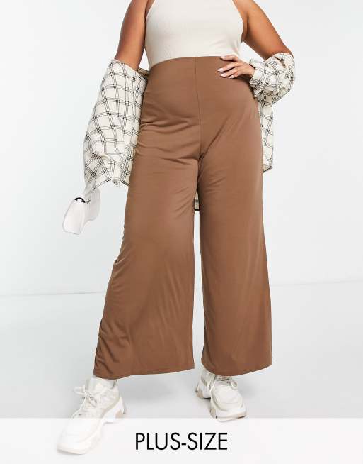 New Look Curve wide leg pants in brown, Leggings en combinado gris high  bar de Free People Movement