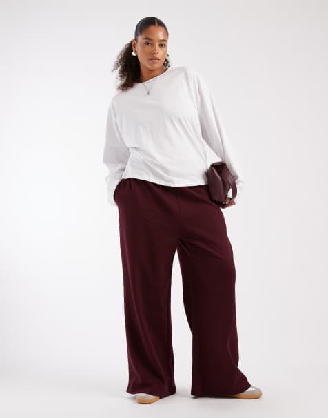 New Look Curve wide leg trackies in dark burgundy - view 1