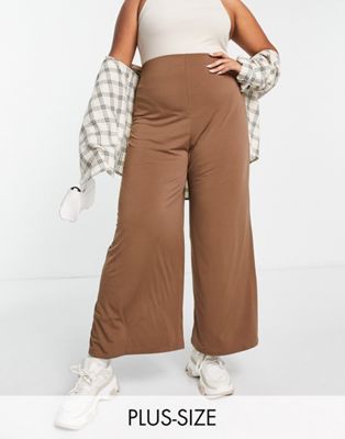 New Look Curve wide leg trouser in brown - ASOS Price Checker