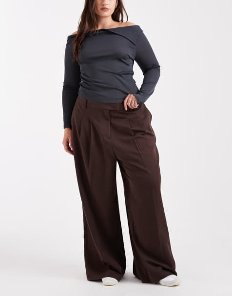 New Look Curve wide leg trouser in dark brown - view 1