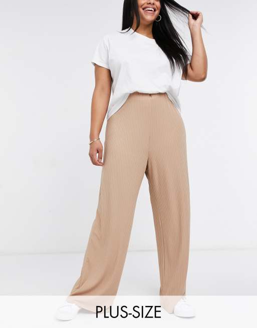 New Look Curve wide rib trousers in camel