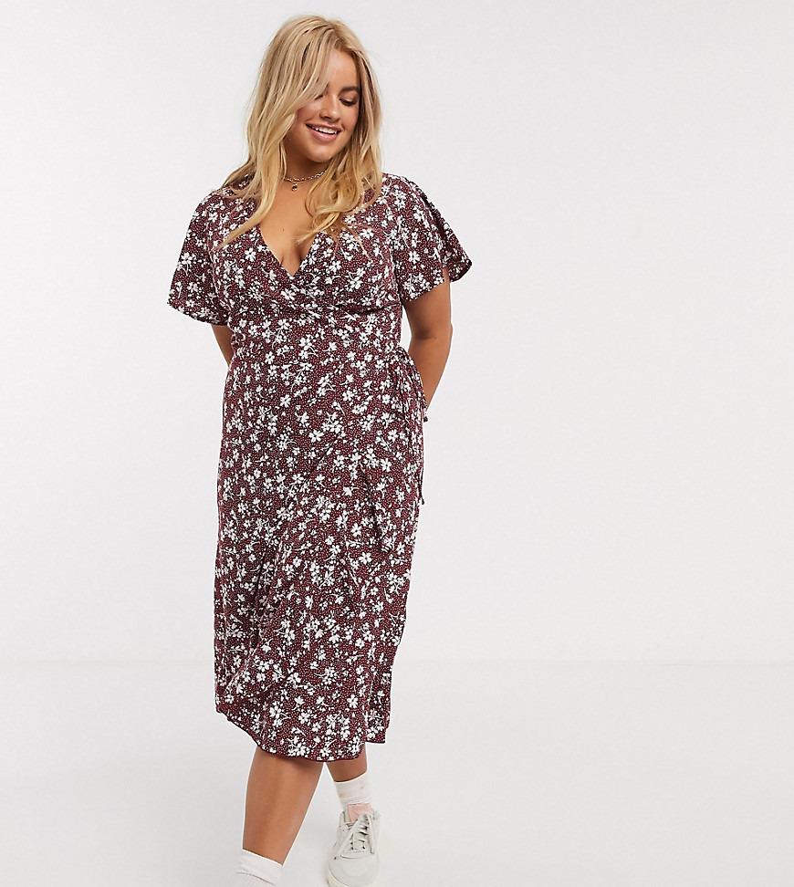 New Look Curve wrap dress in red pattern