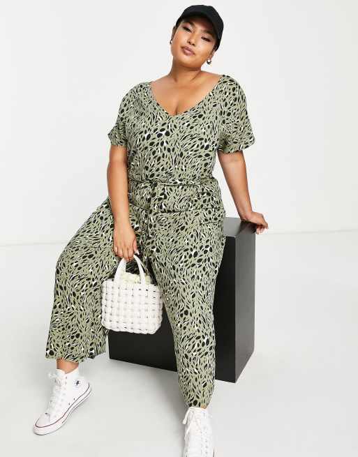 New look green leopard best sale print jumpsuit