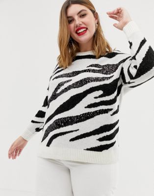 New Look – Curve – Zebramönstrad tröja med paletter-Svart