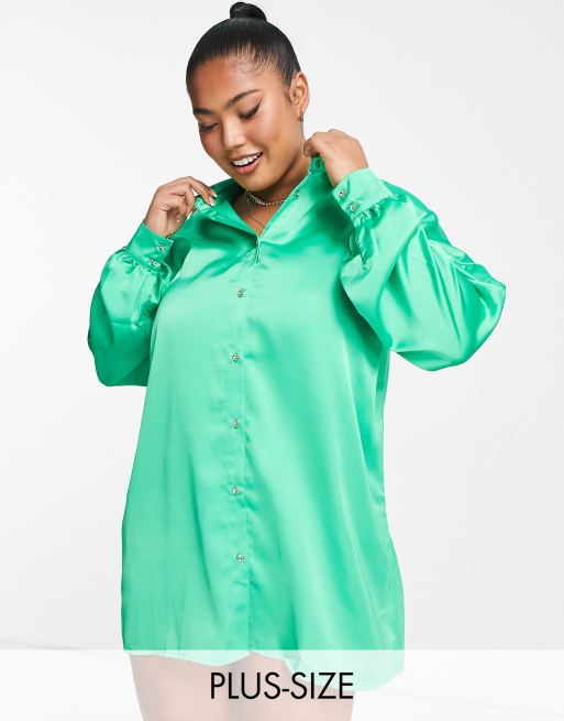 New Look Curve – Zielona sukienka koszulowa z satyny