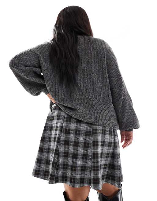 New Look Curve – Zwiewna spódnica mini w szarą kratkę, 2 z 5