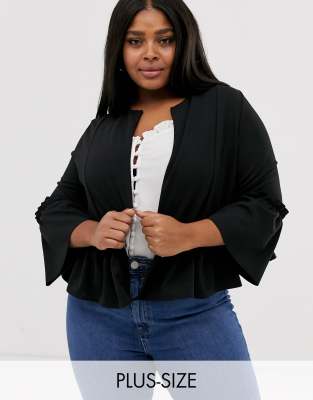 New Look Curves ruffle hem jacket in black