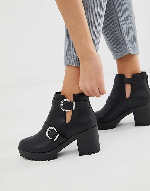 New Look Cut Out Chunky Heeled Boot In Black | Asos