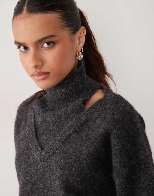 New Look cut out detail jumper in grey, 2 of 4