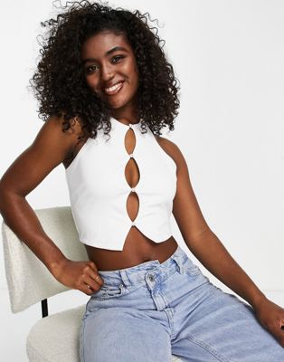 New Look cut out halterneck top in white | ASOS