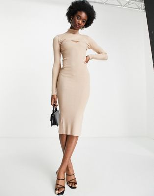 New Look cut out knitted dress in camel - ASOS Price Checker