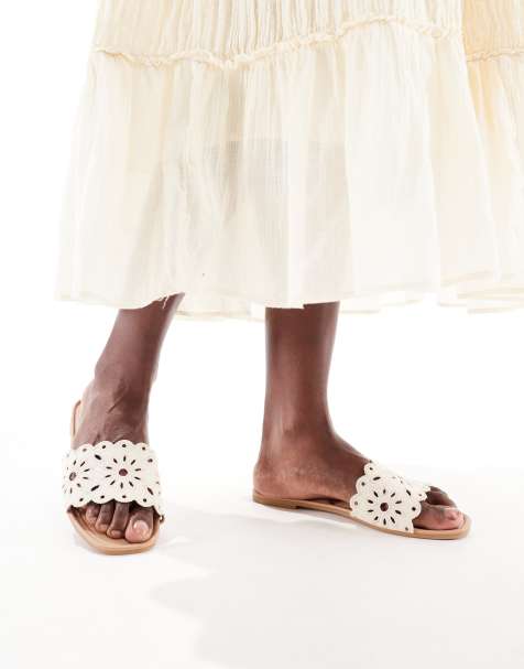 New Look cut out linen look sandal in cream - view 1