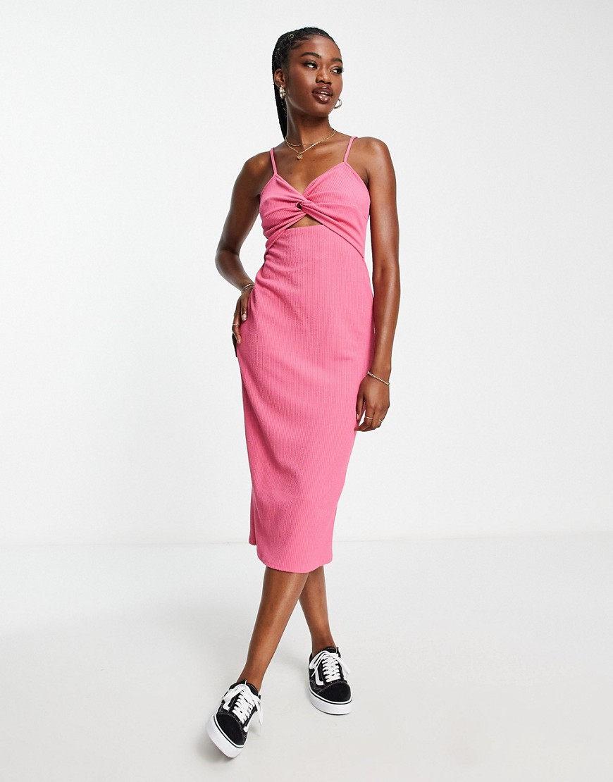 New Look cut out midi dress in pink