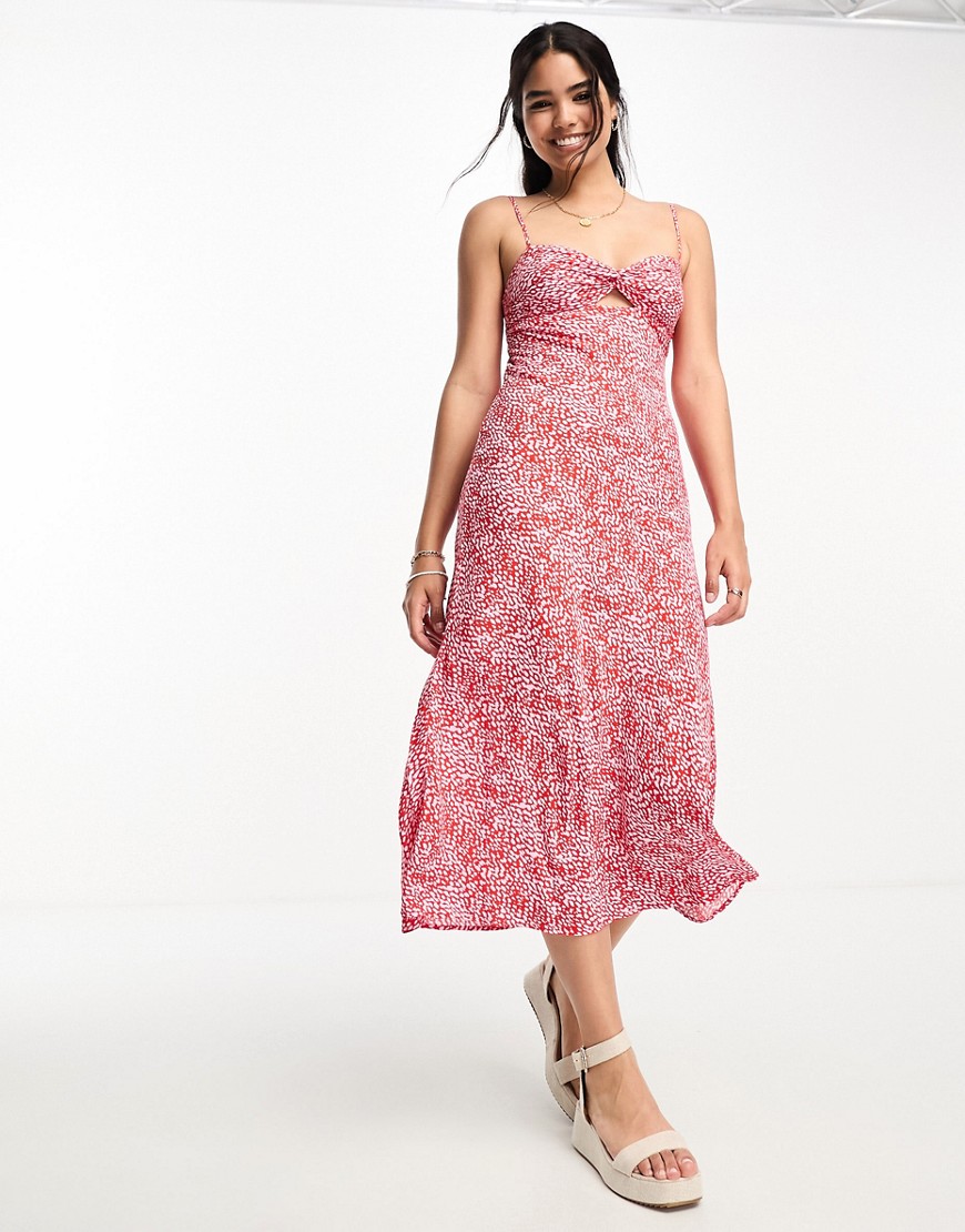 New Look cut out strappy midi dress in pink and red floral