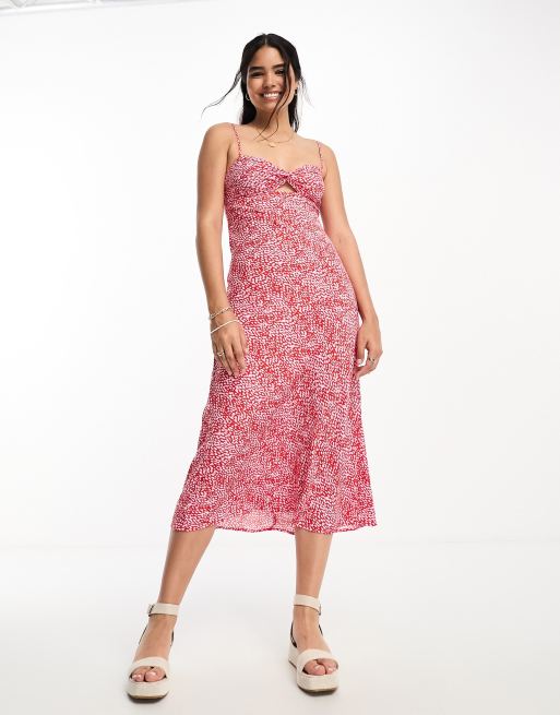 split midi dress Fiona Red Plunge-Neck Split Midi Dress – Club L London