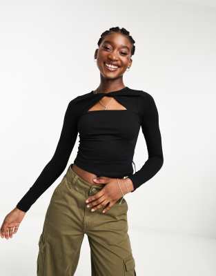 New Look cut out twist front top in black - ASOS Price Checker