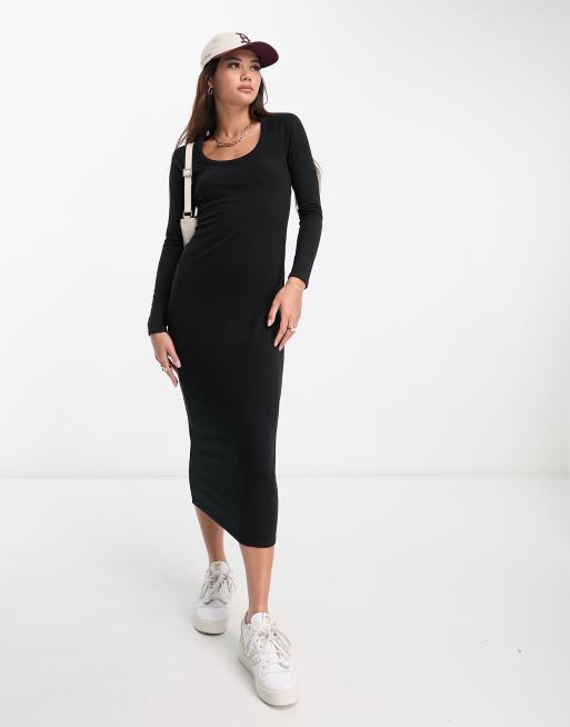 New Look – Czarna dżersejowa sukienka midi typu bodycon z długimi rękawami i dekoltem w łódkę