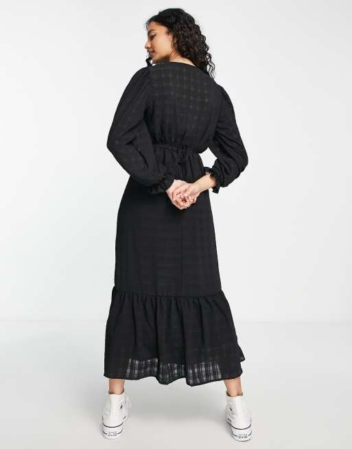New Look – Czarna kopertowa sukienka midi w kratę, 2 z 4