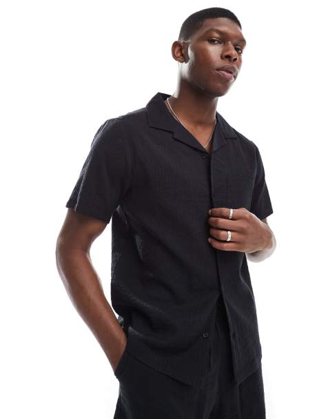 New Look seersucker shirt co-ord in black