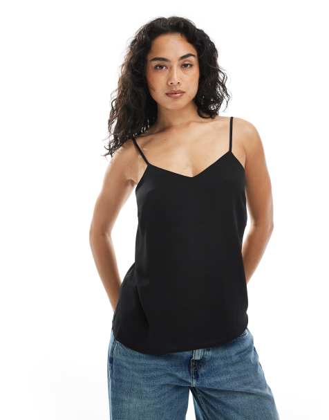 New Look strappy cami top in black