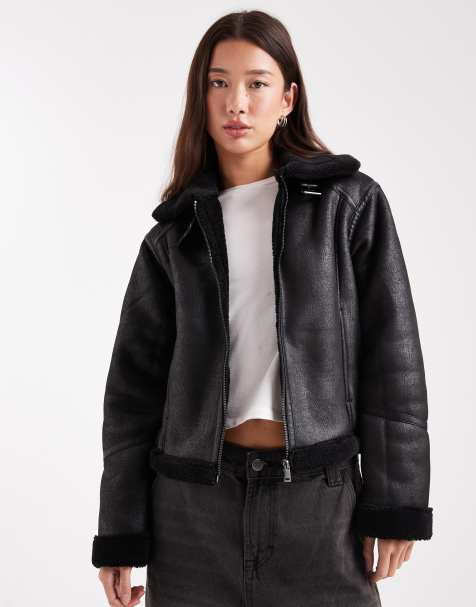 New Look cropped aviator jacket in black