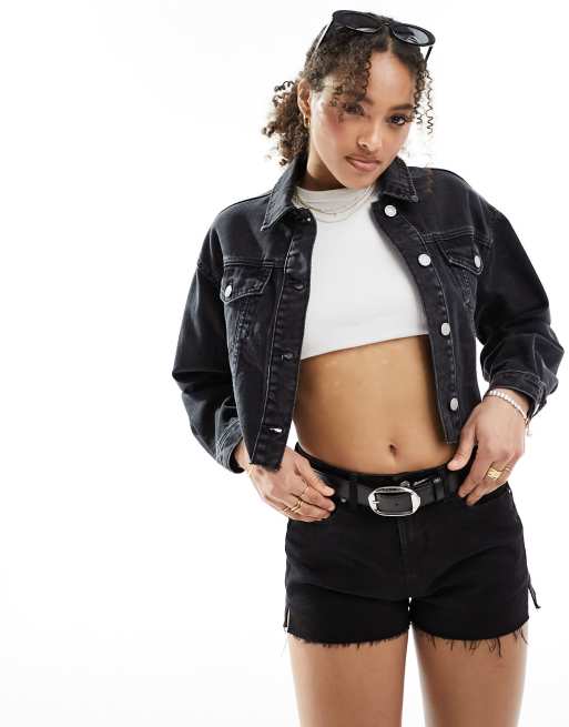 New Look – Czarna krótka kurtka z denimu