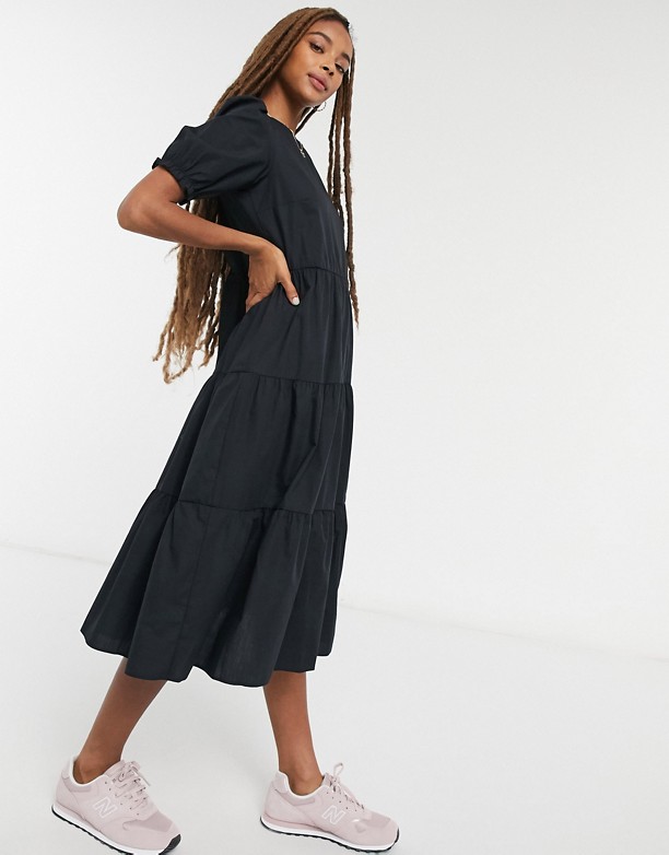 New Look – Czarna luźna sukienka midi z popeliny BLACK Wiarygodny 