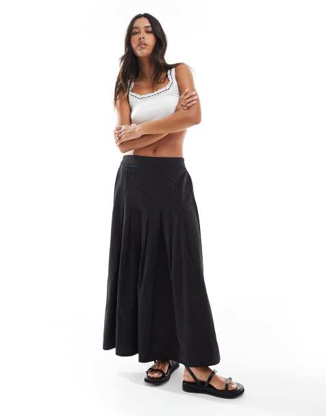 New Look pleated full midi skirt in black