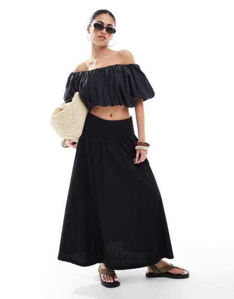 New Look poplin midi skirt in black