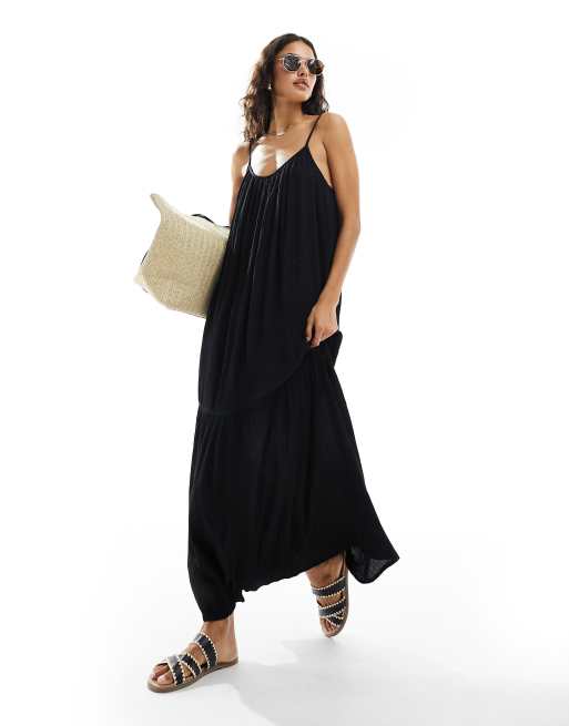 New Look – Czarna skrzyżowana na plecach sukienka plażowa maxi
