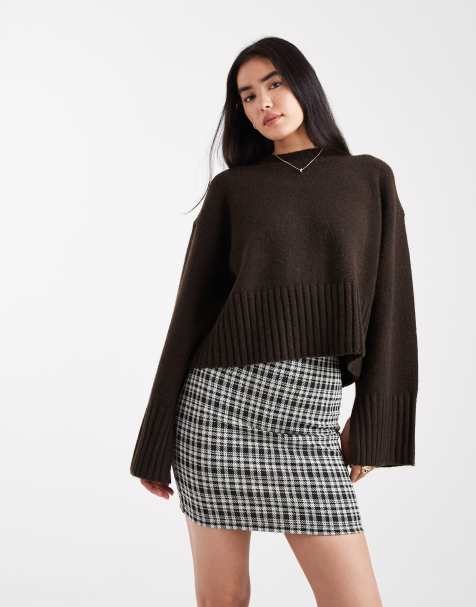 New Look – Czarna spódnica mini typu tuba w kratkę - view 1