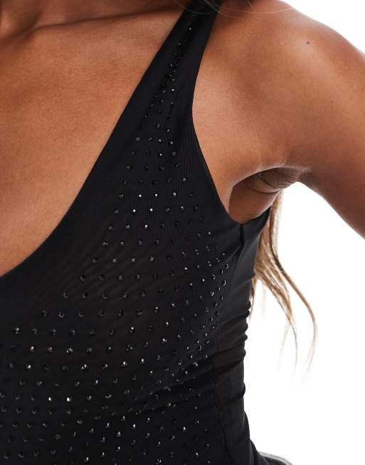 New Look – Czarne body z dekoltem U zdobione dżetami, 4 z 4