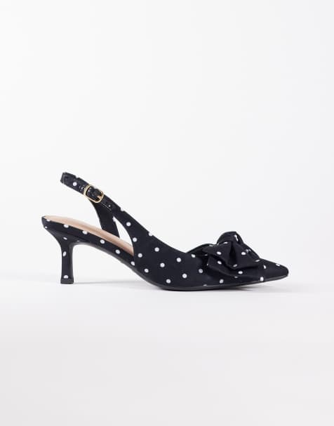 New Look – Czarne buty na obcasie, w groszki, z kokardką i paskiem za piętą - view 1