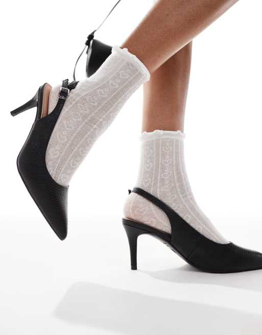 New Look – Czarne buty na obcasie z paski za piętą z poliuretanu w wężowy wzór