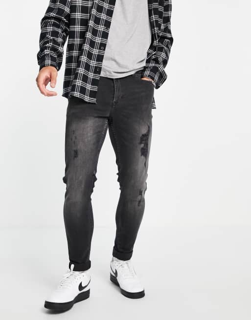 New Look – Czarne jeansy o obcisłym kroju z przedarciami i efektem sprania
