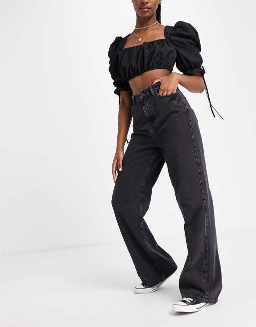 New Look – Czarne jeansy z szerokimi nogawkami
