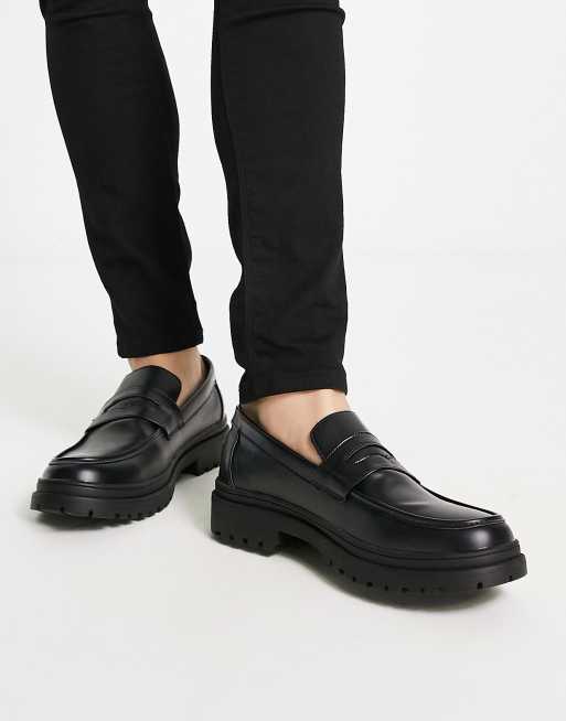 New Look – Czarne loafersy penny na grubej podeszwie
