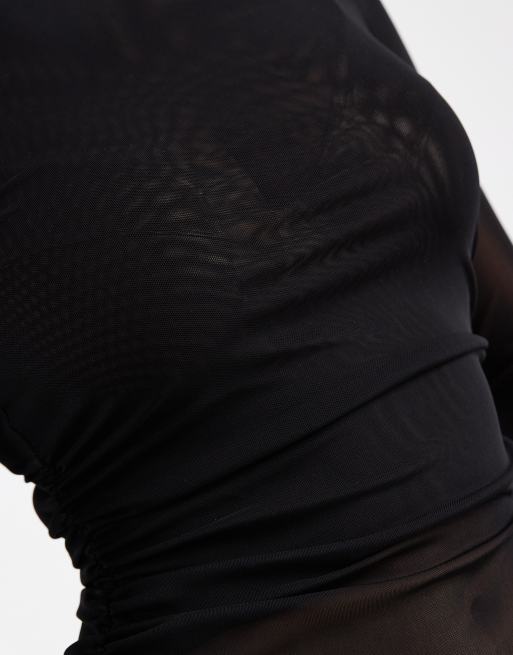 New Look – Czarne marszczone z boku body z siateczki, 3 z 4
