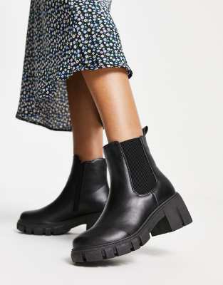 New Look – Czarne masywne buty chelsea na obcasie