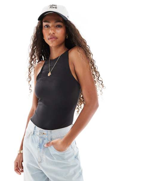 New Look shapewear crew neck bodysuit in black