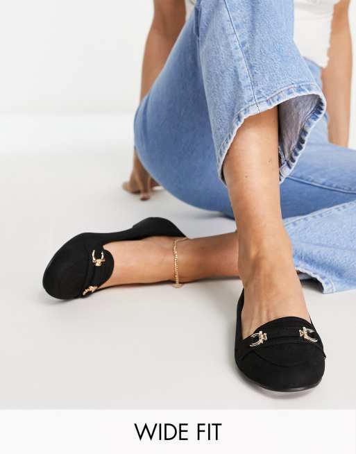 New Look – Czarne zamszowe loafersy z ozdobną klamrą