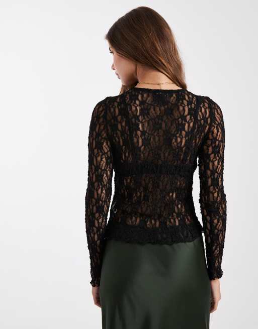 New Look – Czarny, koronkowy top wiązany z przodu, 4 z 4