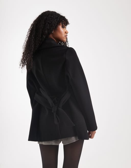 New Look – Czarny krótki płaszcz z paskiem, 4 z 4