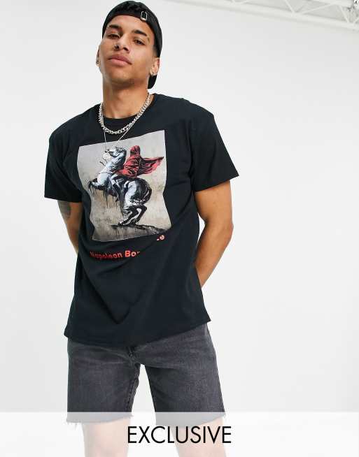 New Look – Czarny T-shirt oversize z nadrukiem Banksy'ego