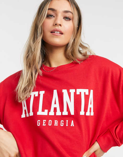 New Look – Czerwona bluza z napisem „Atlanta”
