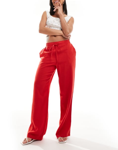 New Look linen wide leg trousers in red
